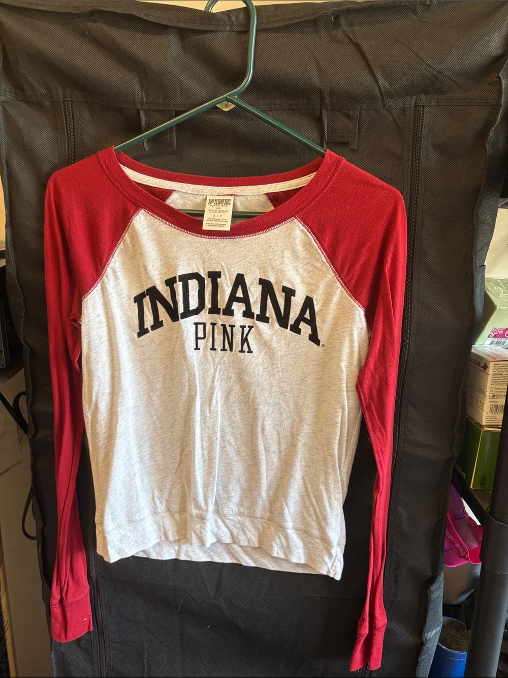 PINK Victoria's Secret Indiana Raglan Long Sleeve Tee - Red/White